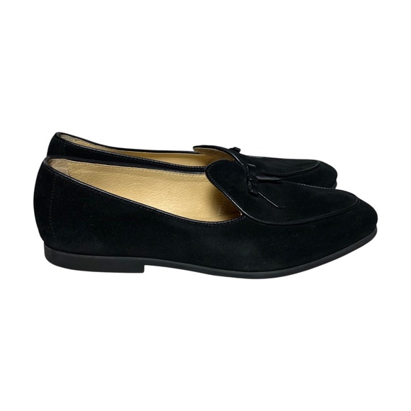 Journey West Suede Slip-on Belgian Loafers Shoes Size 8.5M Black Bow - Picture 1 of 13